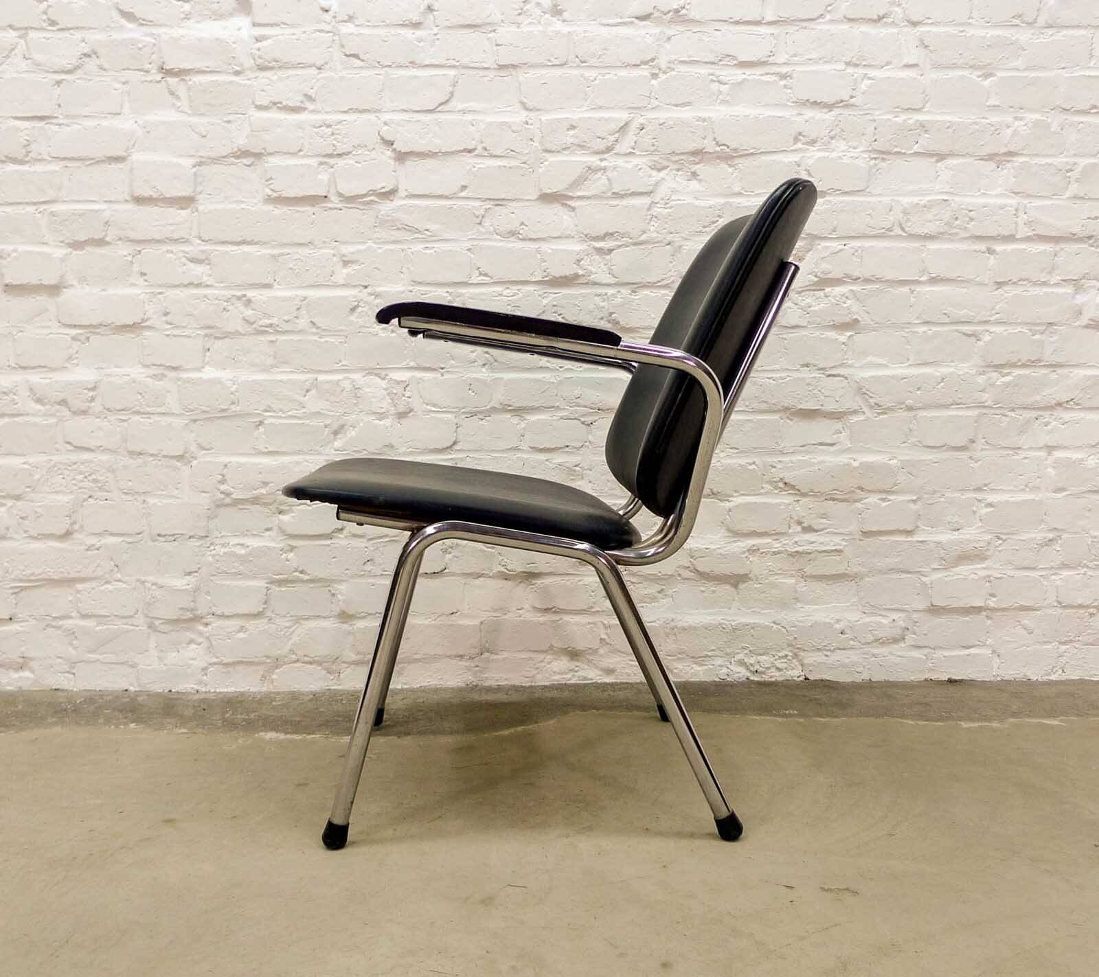 Black Leatherette Dutch Design Gispen Armchairs by Martin de Wit, 1960s.