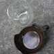 6 Melika coffee cups, brown glass and plastic, vintage 1970s