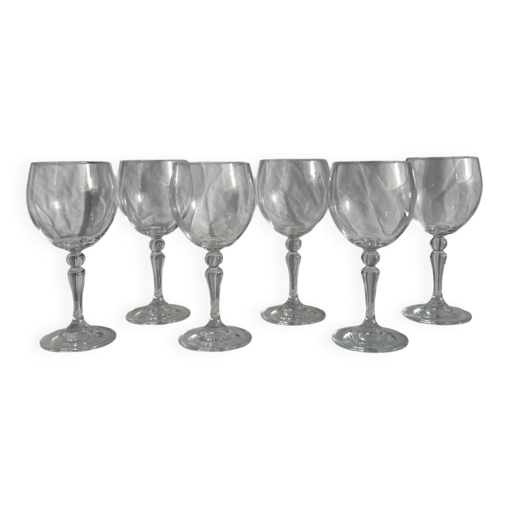 Set of 6 vintage ball-shaped stemmed glasses