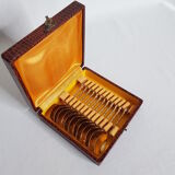 Set of 12 mocha spoons in golden metal with vegetable décor and coffee bean