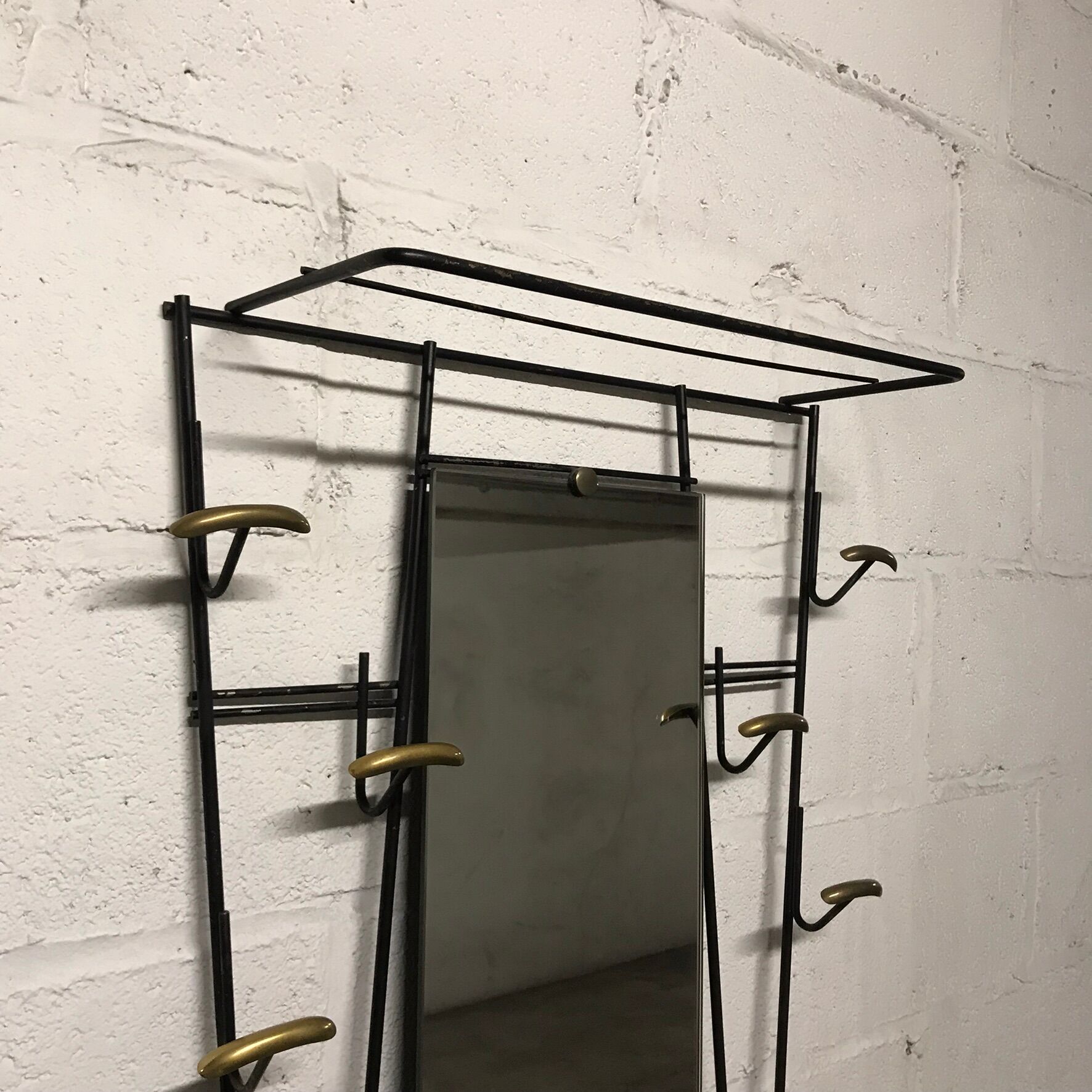 Wall coat rack l vintage metal mirror with 6 hooks