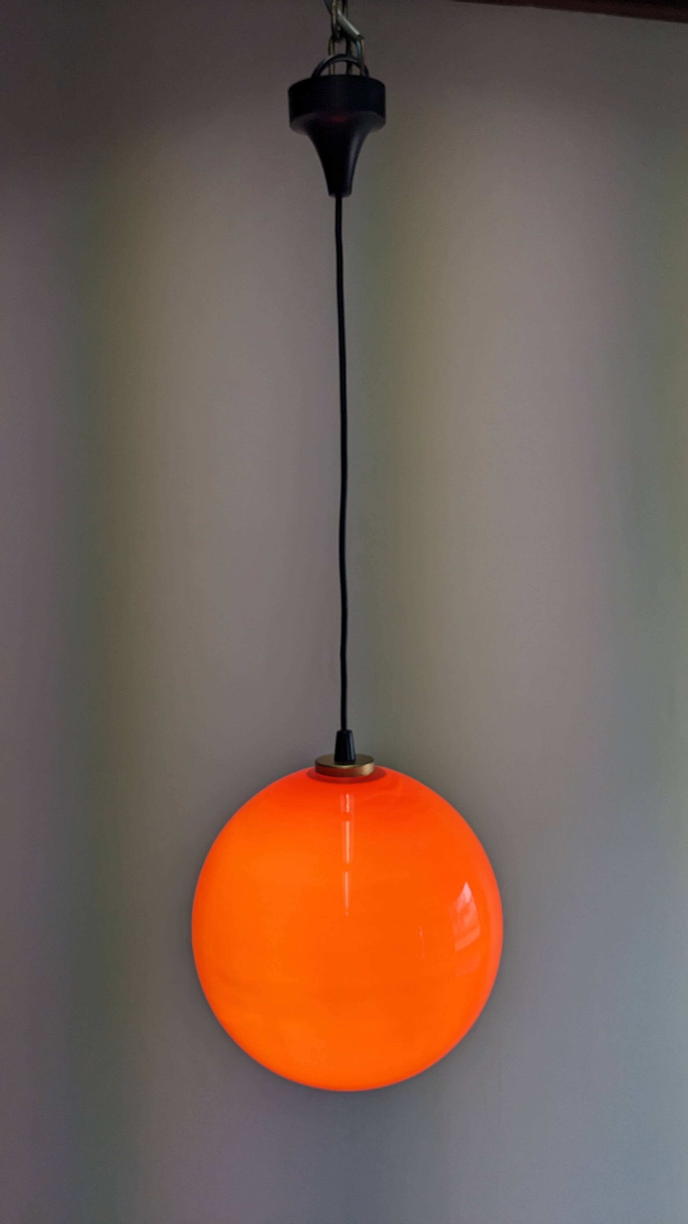 Orange opaline ball pendant from the 60s/70s