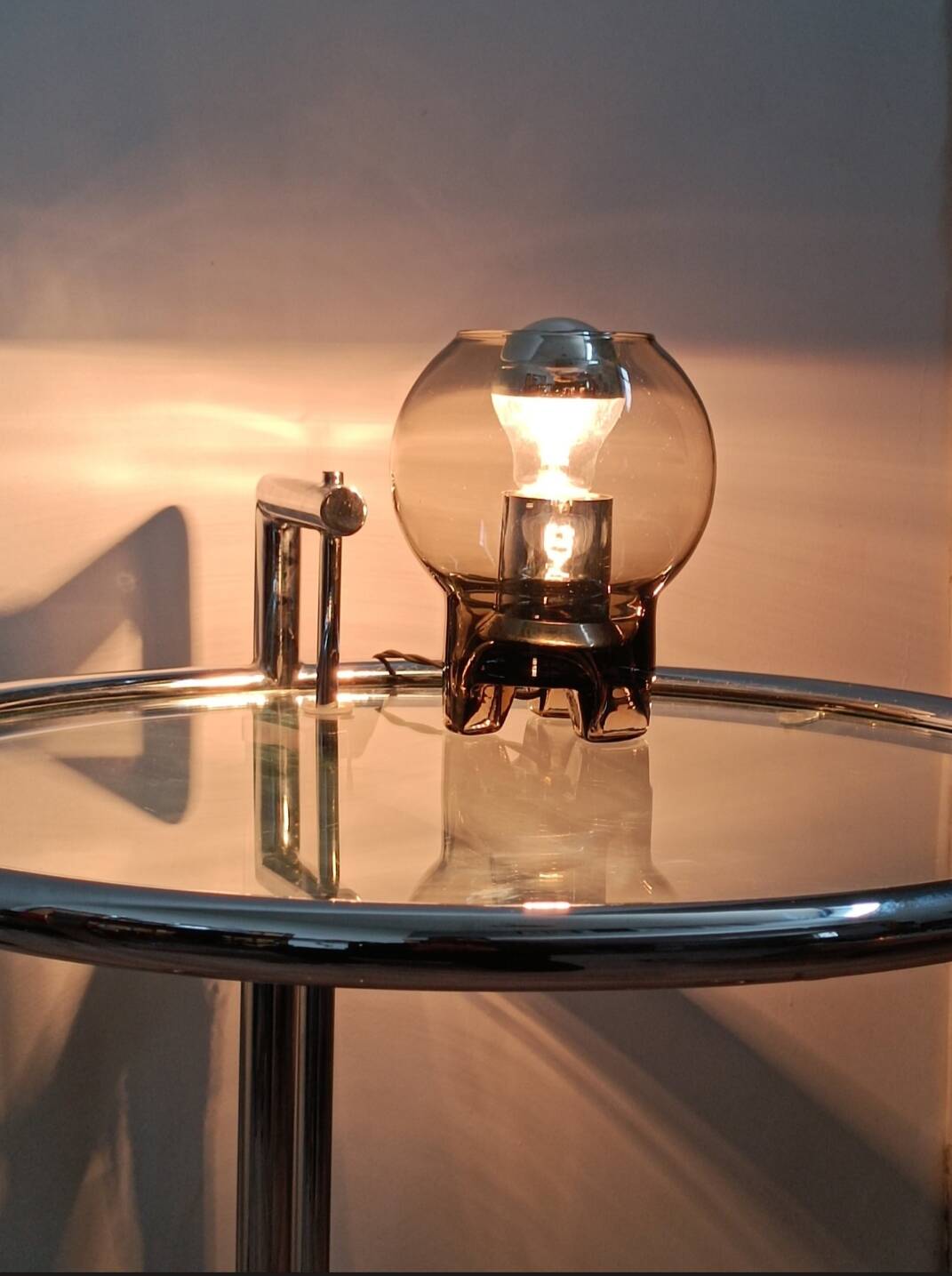 Smoked glass table lamp by Sussmuth Leuchten 1970s