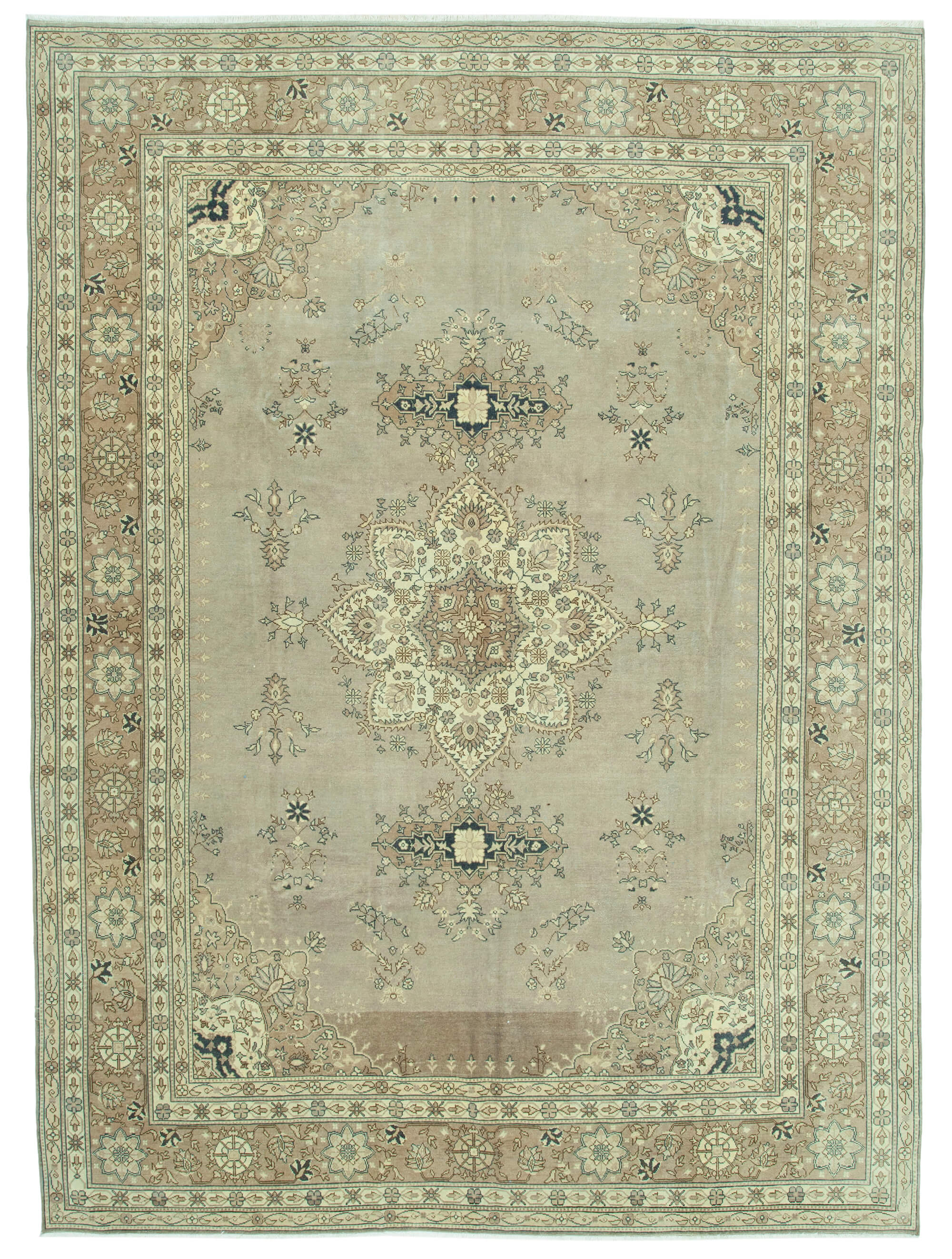 Handwoven persian vintage 274 cm x 368 cm beige wool carpet