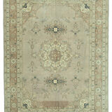 Handwoven persian vintage 274 cm x 368 cm beige wool carpet