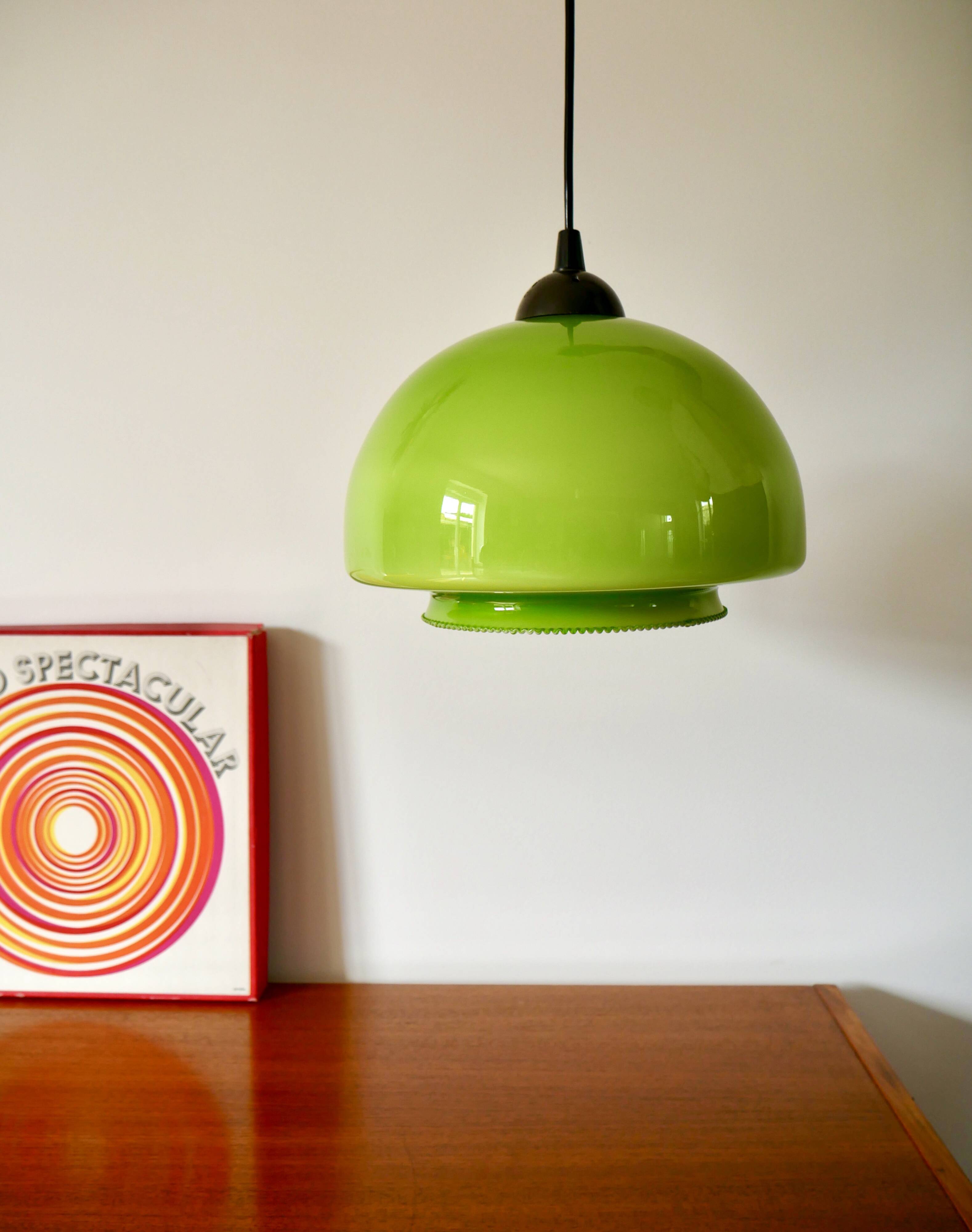 Suspension in green opaline mushroom design 60s-70s