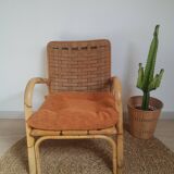 Vintage rattan and braided rope armchair