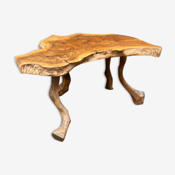 Brutalist coffee table in solid olive tree, period around 1960