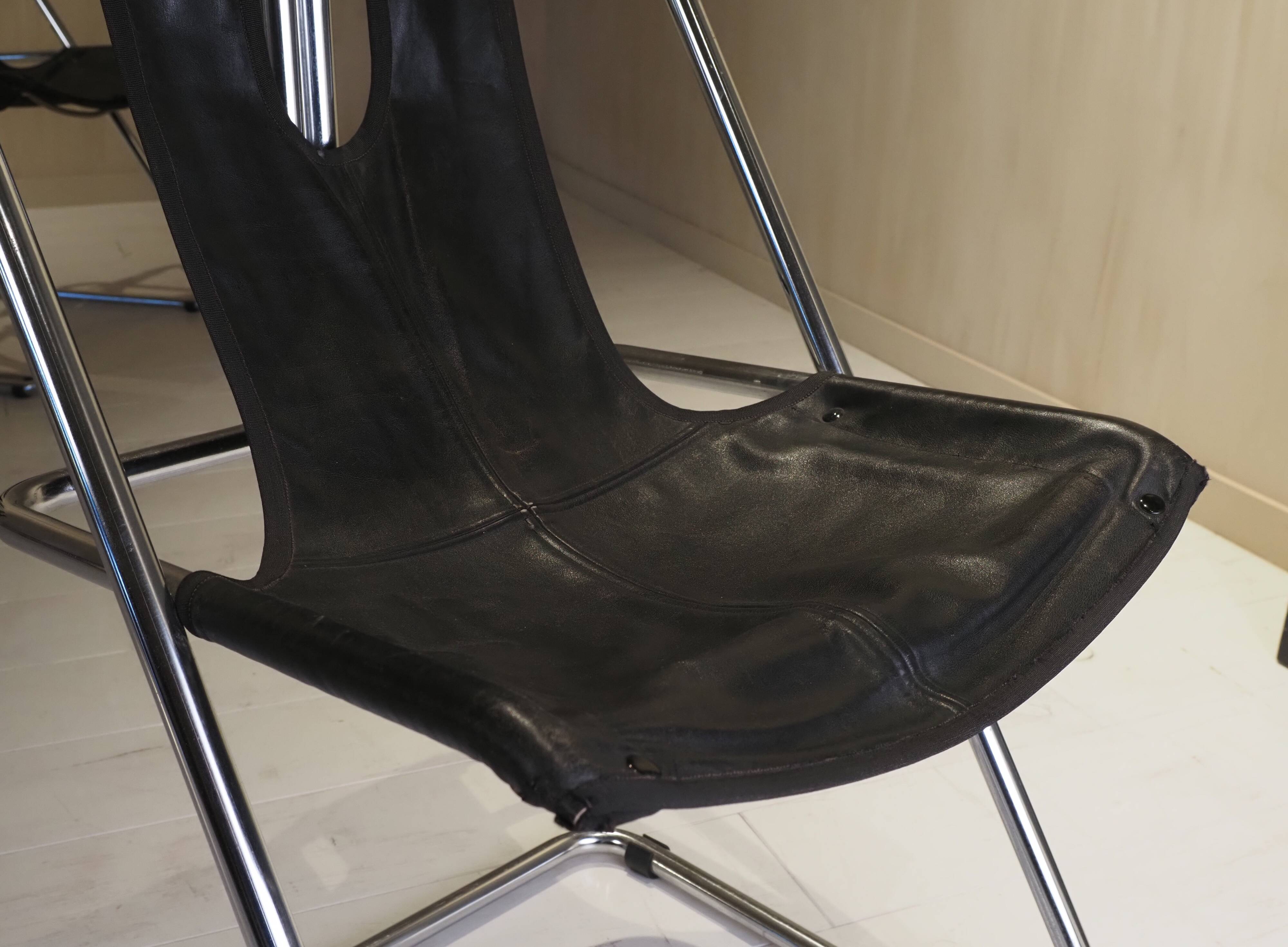 Set of 4 leather and chrome chairs from the 1960s