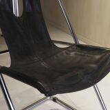 Set of 4 leather and chrome chairs from the 1960s