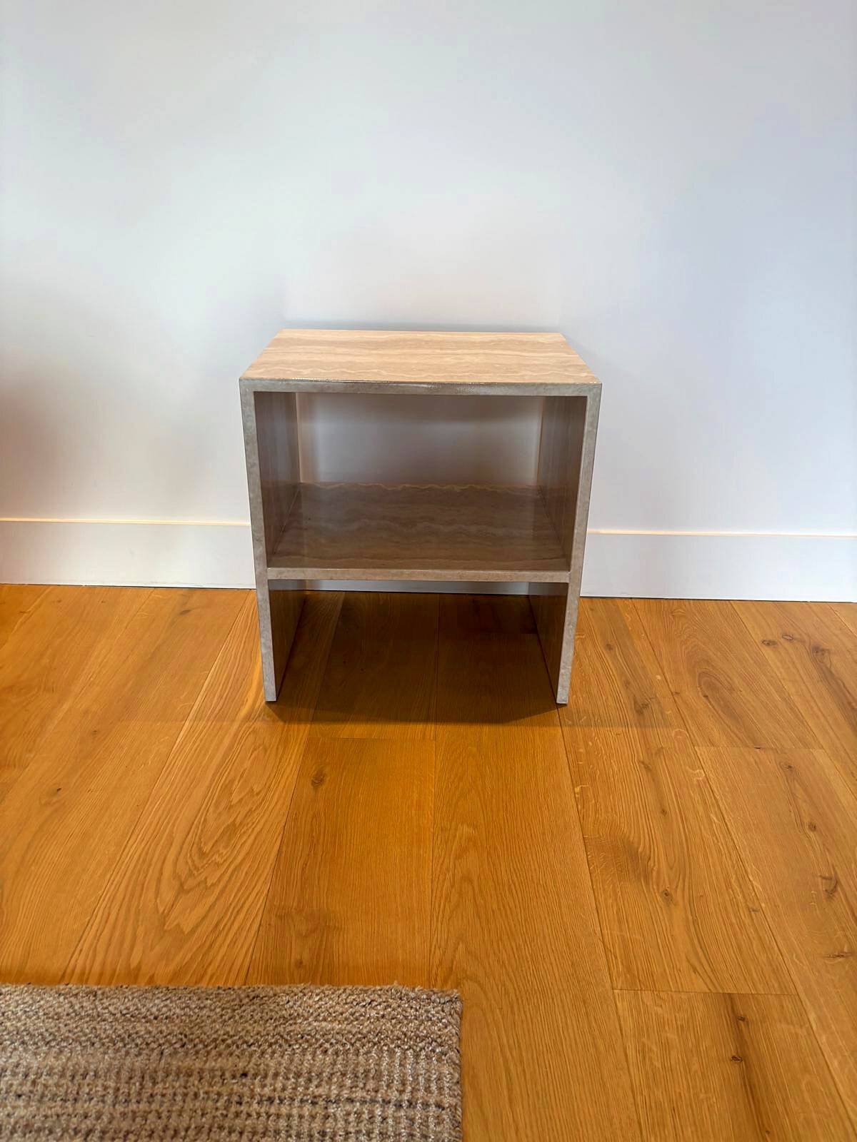 Pair of Napoli bedside tables in natural travertine.