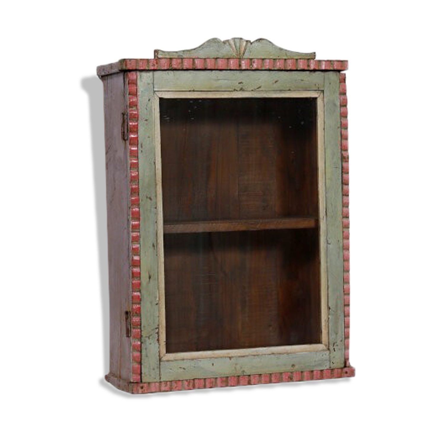 Polychrome vintage mural showcase old teck patina and piece of origin india