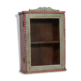 Vitrine murale polychrome vintage vieux teck patine et piece d'origine inde