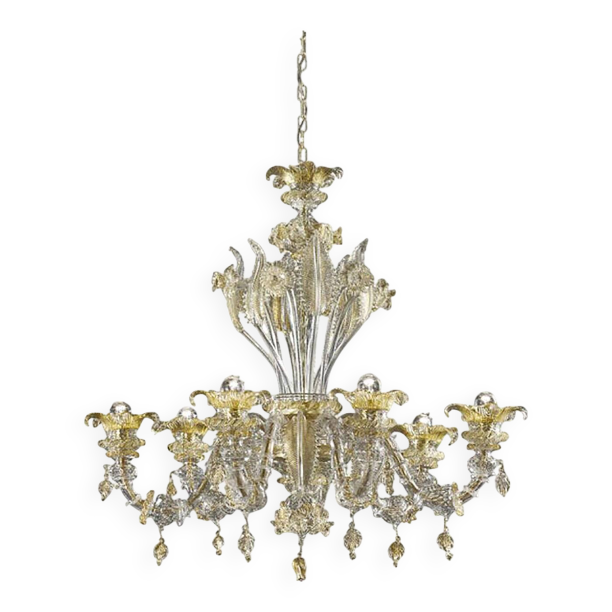 Venetian Cà Rezzonico Floral Gold Murano Style Glass Chandelier