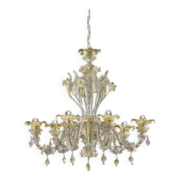Lustre vénitien en verre de style Murano doré floral Cà Rezzonico