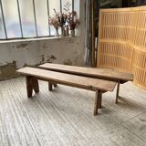 Oak farmhouse table and its two benches
