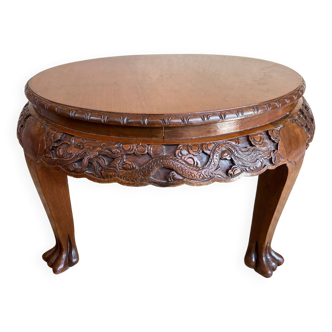 Antique coffee table in carved wood with dragons, China, circa 1940