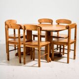 Pine dining set by Rainer Daumiller, Set of 7
