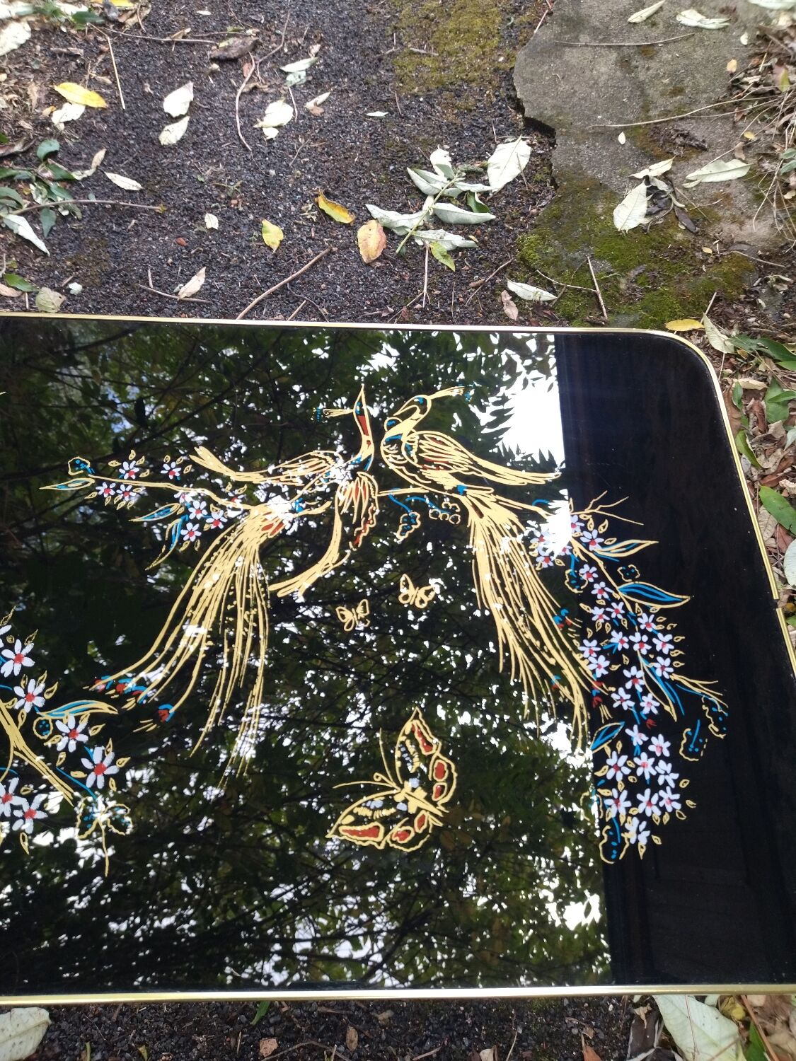 Vintage coffee table 50s - golden bird décor