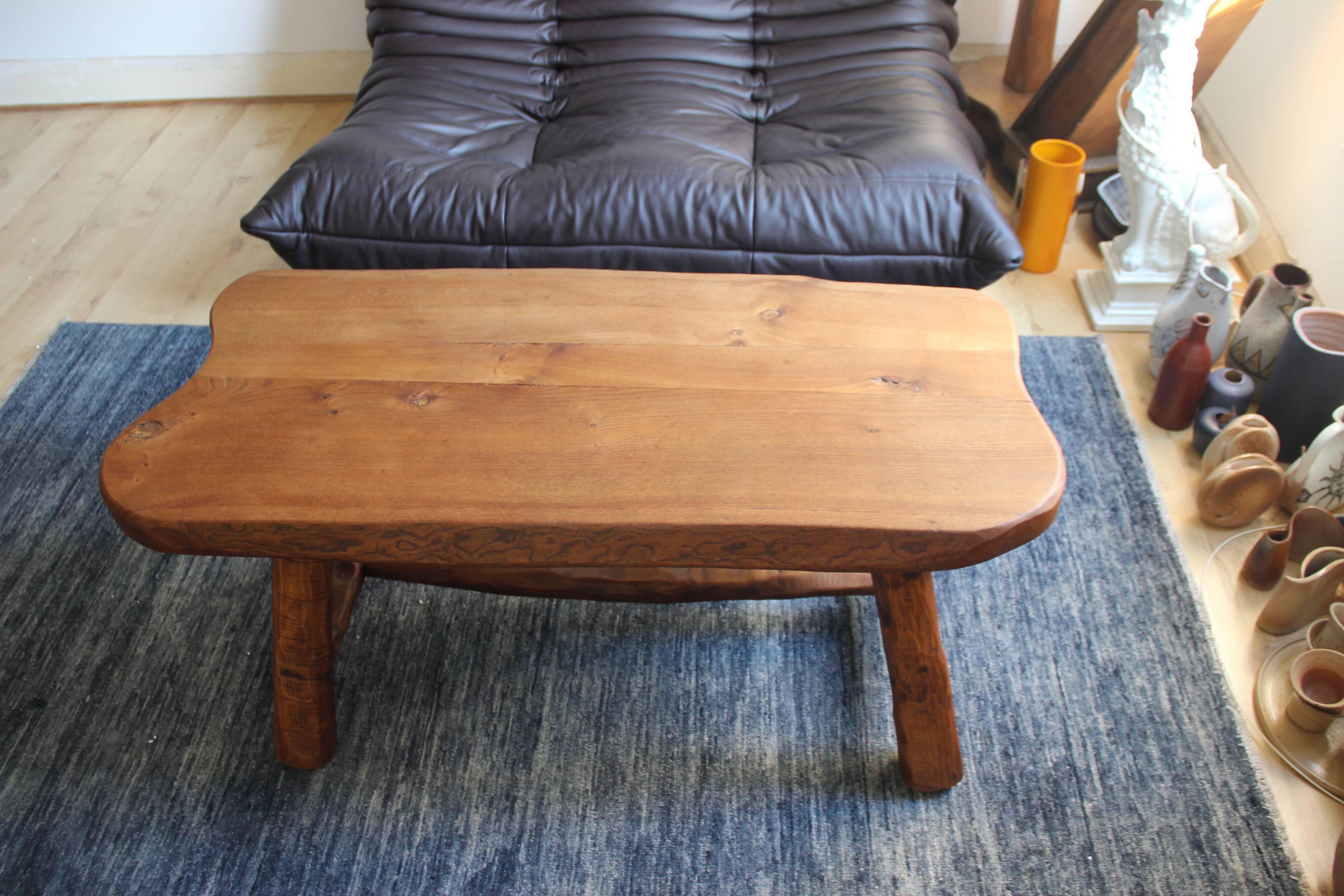 Solid elm bass table, brutalist style
