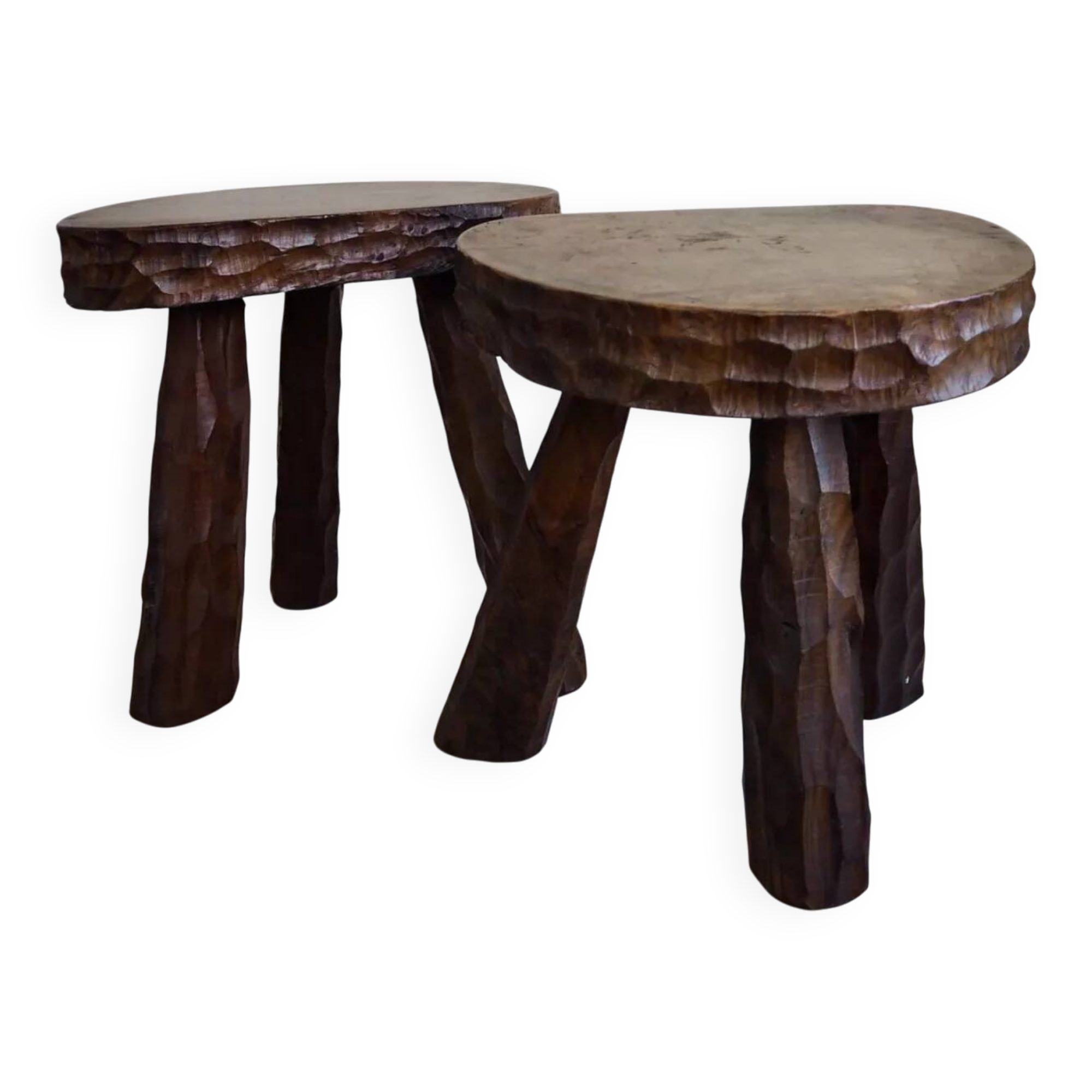 Pair of wooden tripod stools
