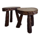 Pair of wooden tripod stools