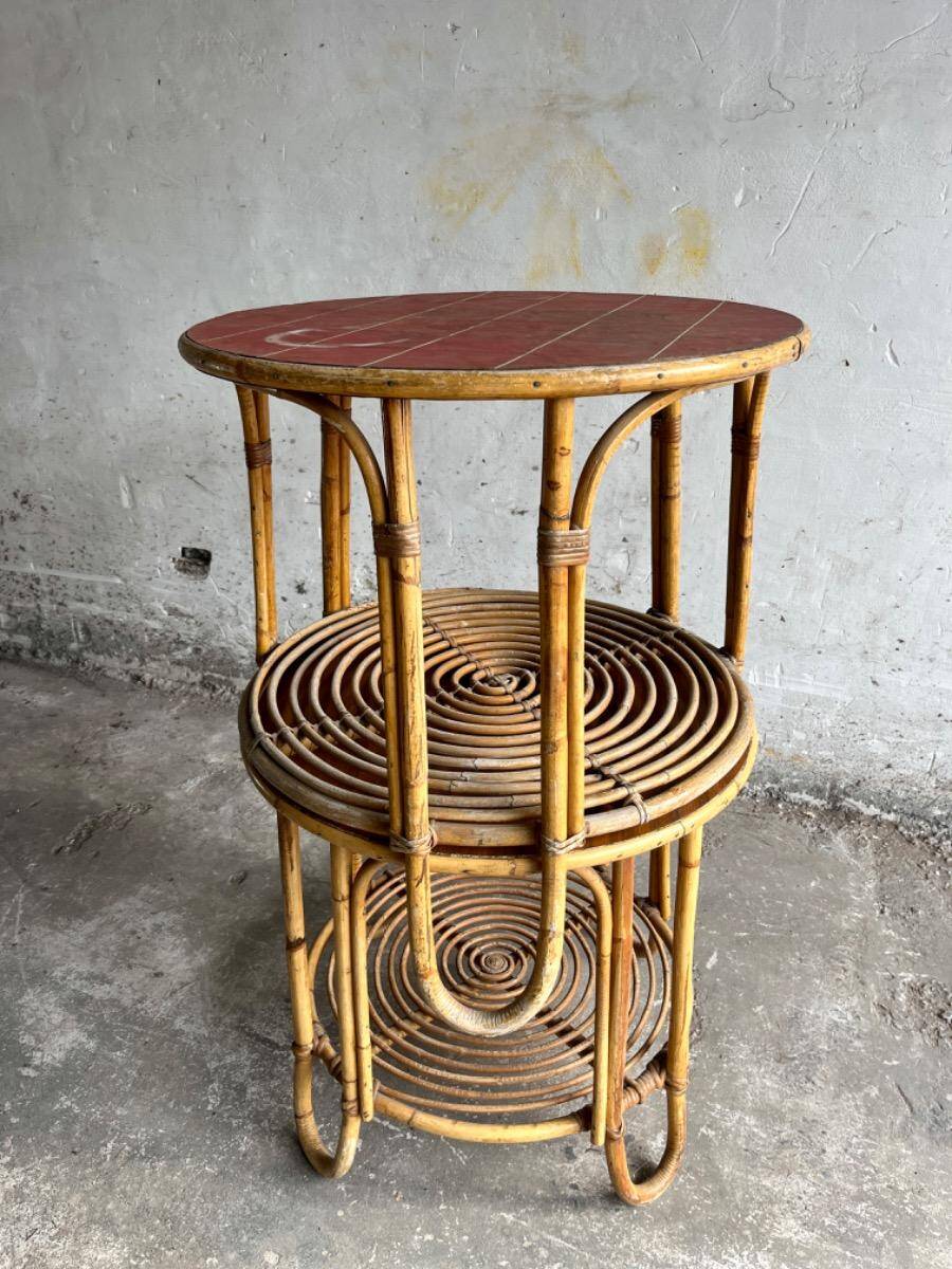 Set of 2 Natural Rattan and Glass Side Tables, 1960s Rohé Noordwolde Style