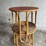 Set of 2 Natural Rattan and Glass Side Tables, 1960s Rohé Noordwolde Style
