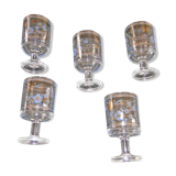 5 old glasses on foot floral decoration blue and gold vintage crystal?