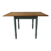 Table, vintage desk with smoked green legs, oak top.