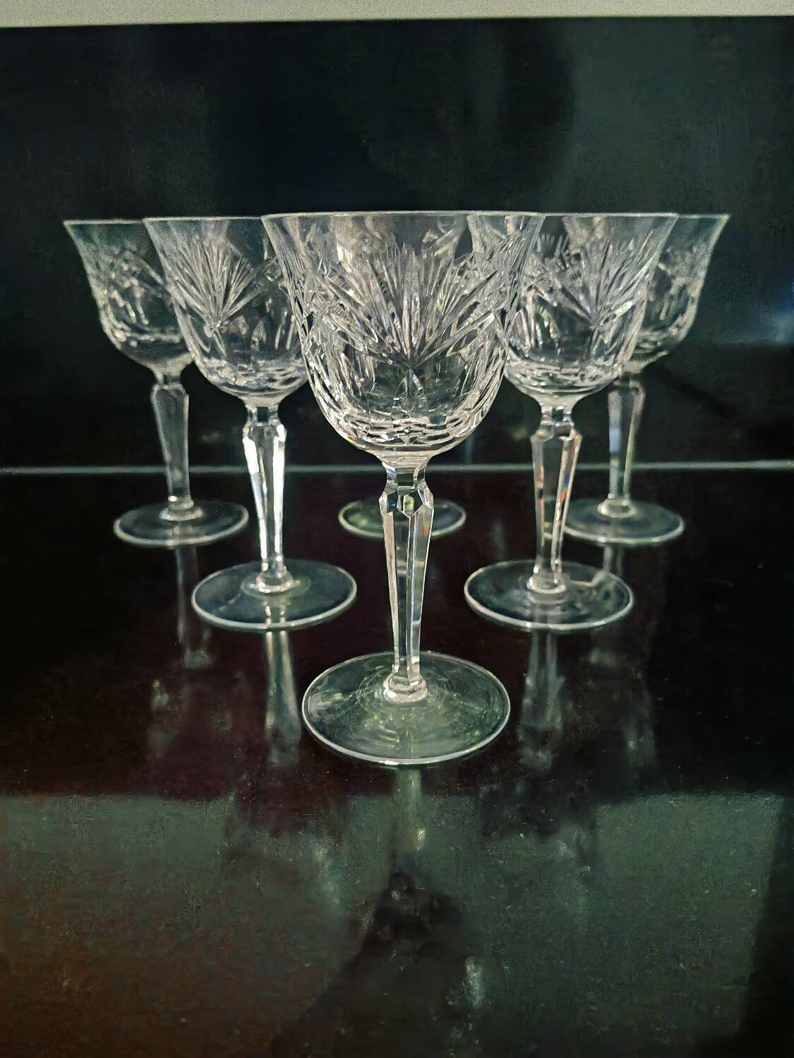 Cut white wine glasses
