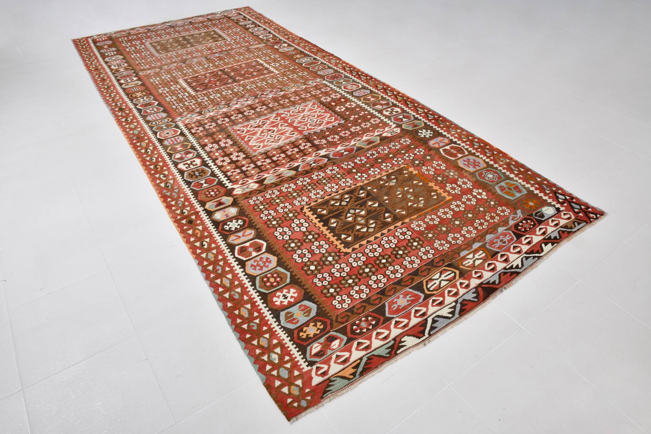 6x14 Rare Siz Anatolian Kilim Rug, 183x416Cm Turkish Kilim Carpet