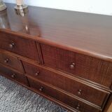 Chest of drawers braided rattan and wood