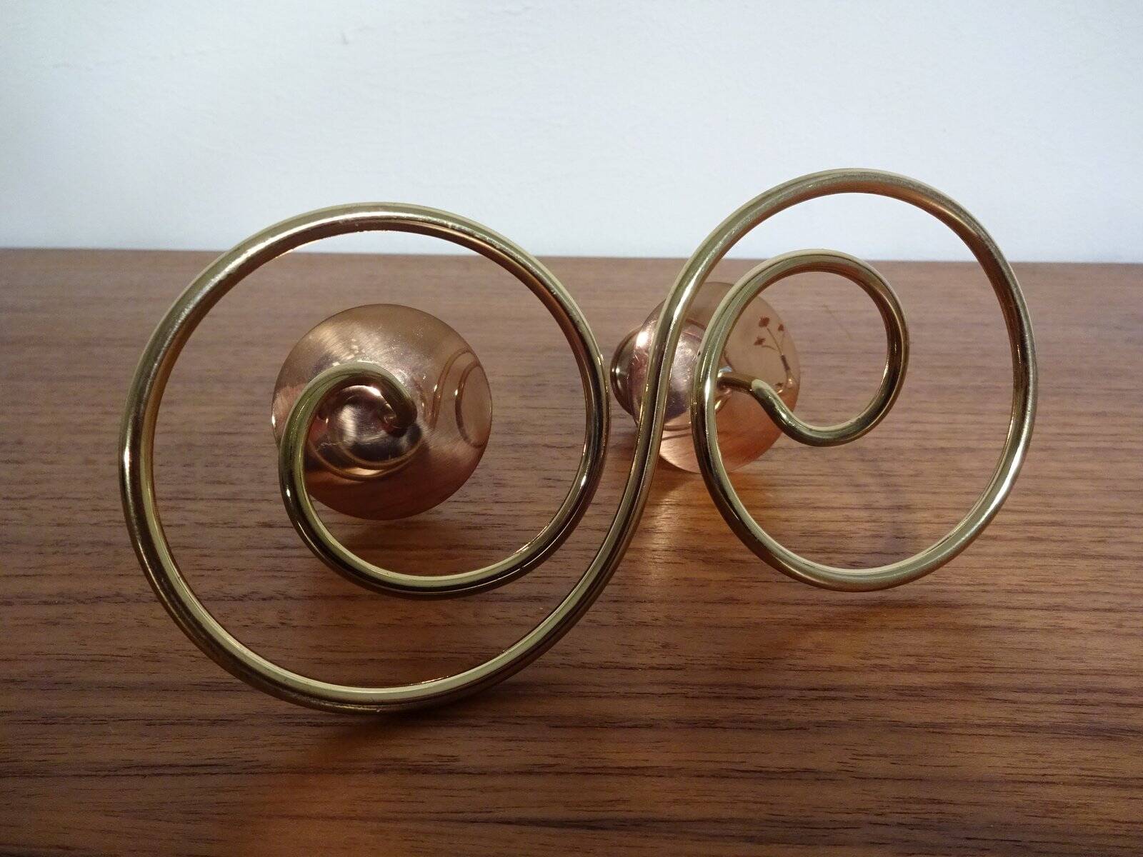 German filigree brass and copper candleholders, 1960s, set of 3
