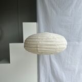 Suspension in rattan and natural japanese linen lantern shape h70 d50