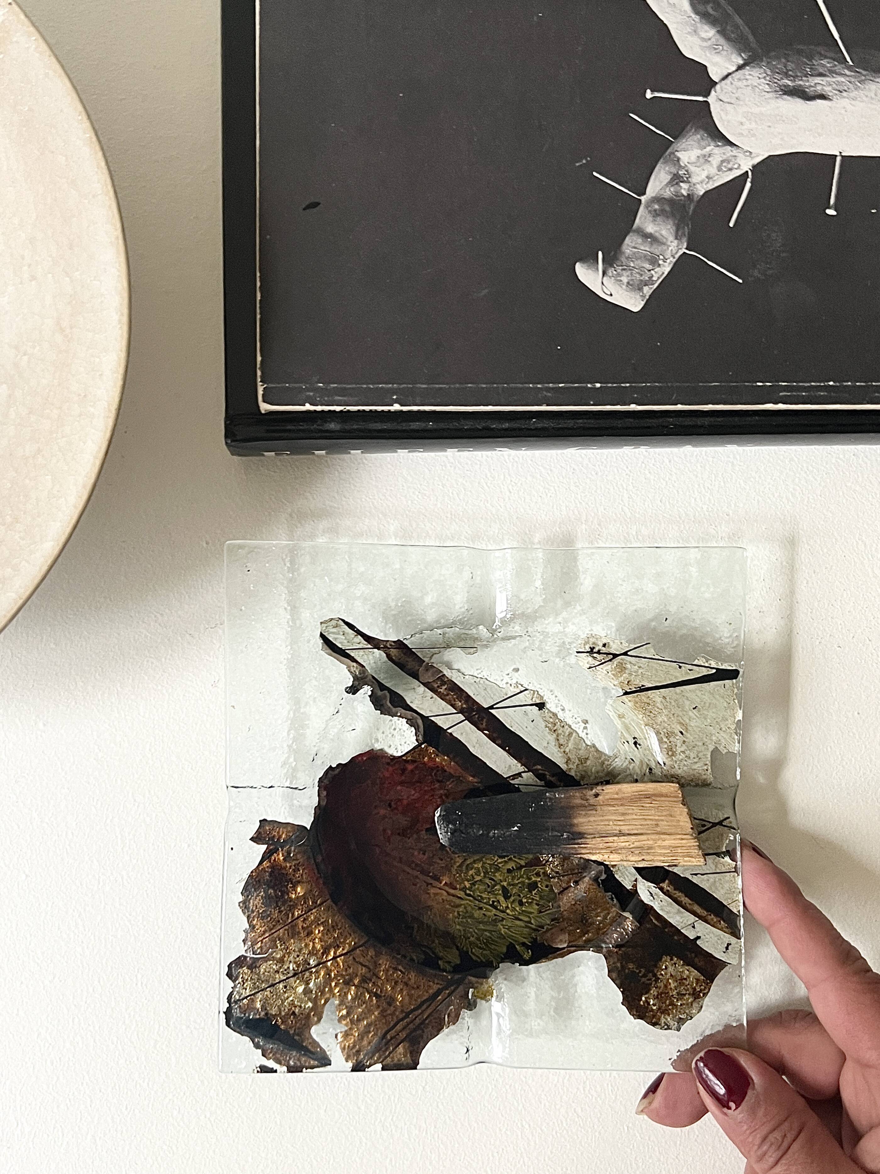 ashtray abstract painting in melted glass, around 1970