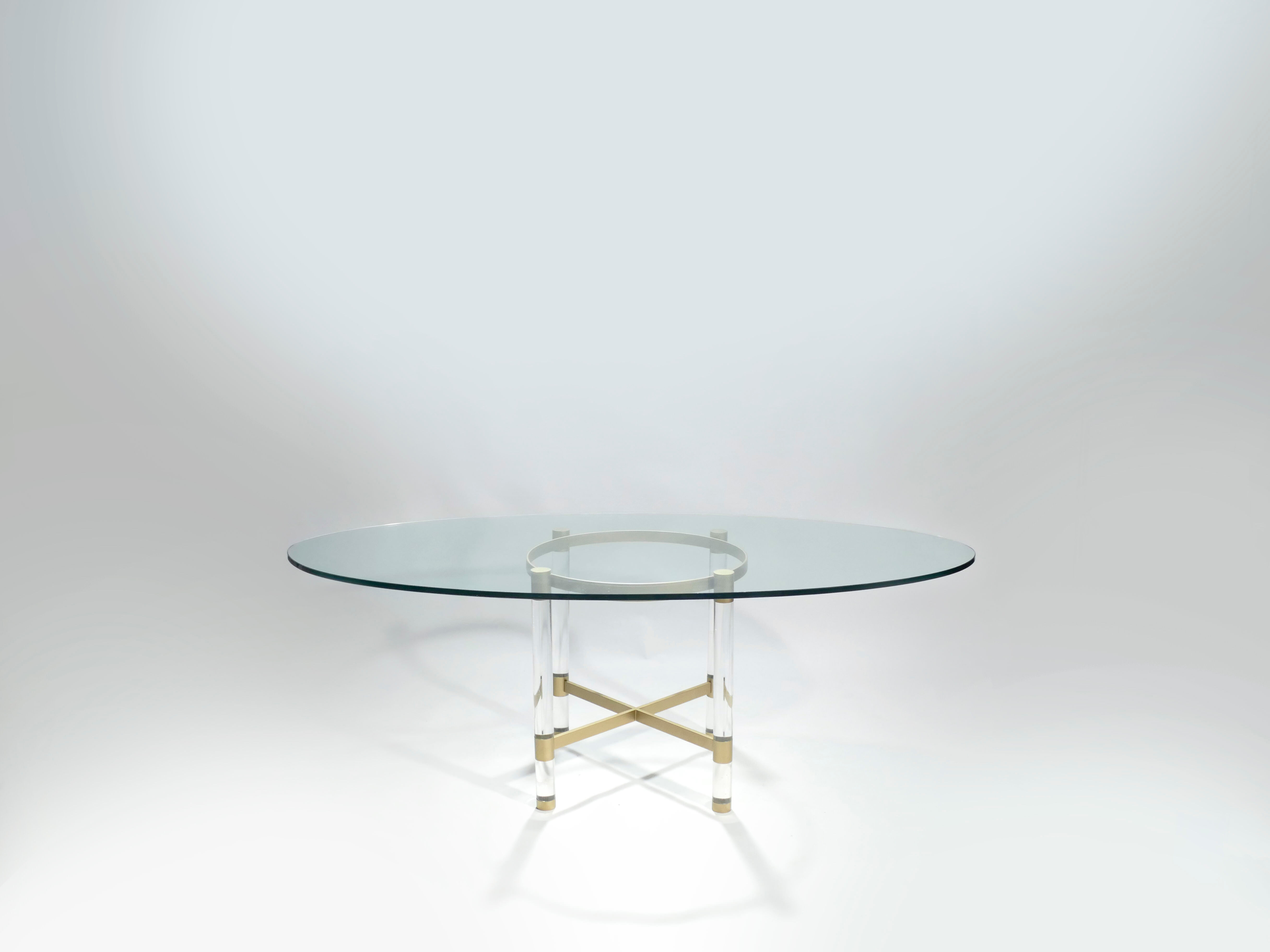 Plexi table Sandro Petti for Metalarte 1970 in brass