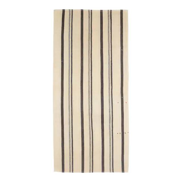 Vintage Turkish Hand-Knotted Wool Cotton Beige Kilim Area Rug 155x330