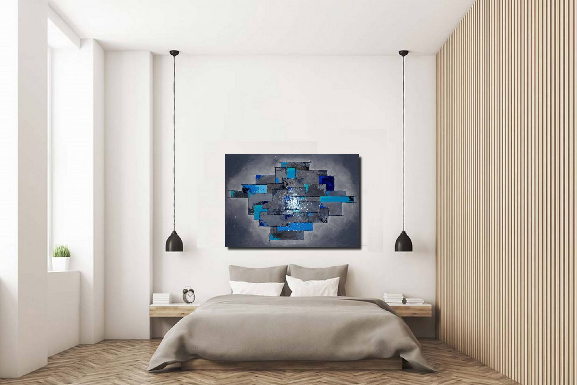 Contemporary abstract painting hand-painted using mixed media