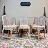 Set of six Louis XV style lacquered wood caned chairs