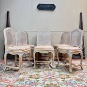 Set of six Louis XV style lacquered wood caned chairs