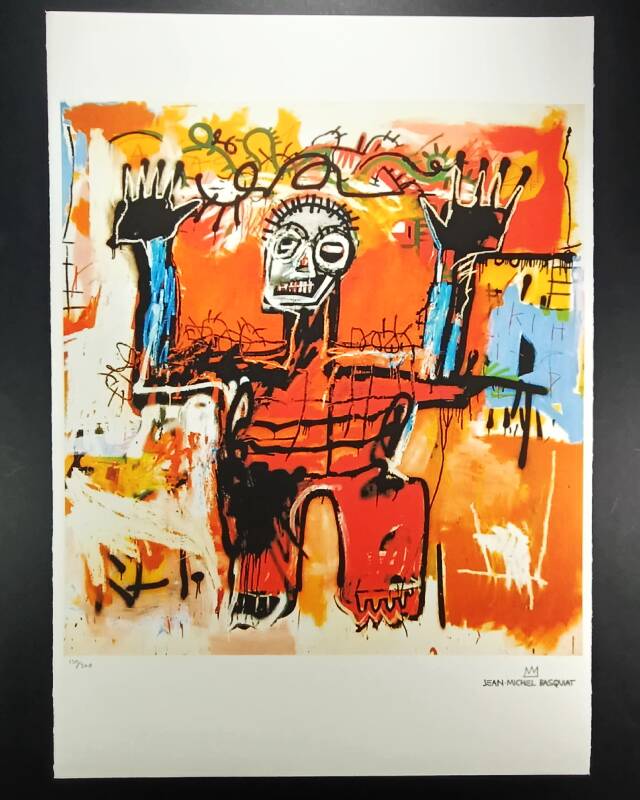Limited edition lithograph by Jean-Michel Basquiat from the 1990s, numbered in pencil.