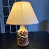 Stoneware lamp with pink decoration from the 70s