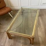 Grand table basse rotin et verre