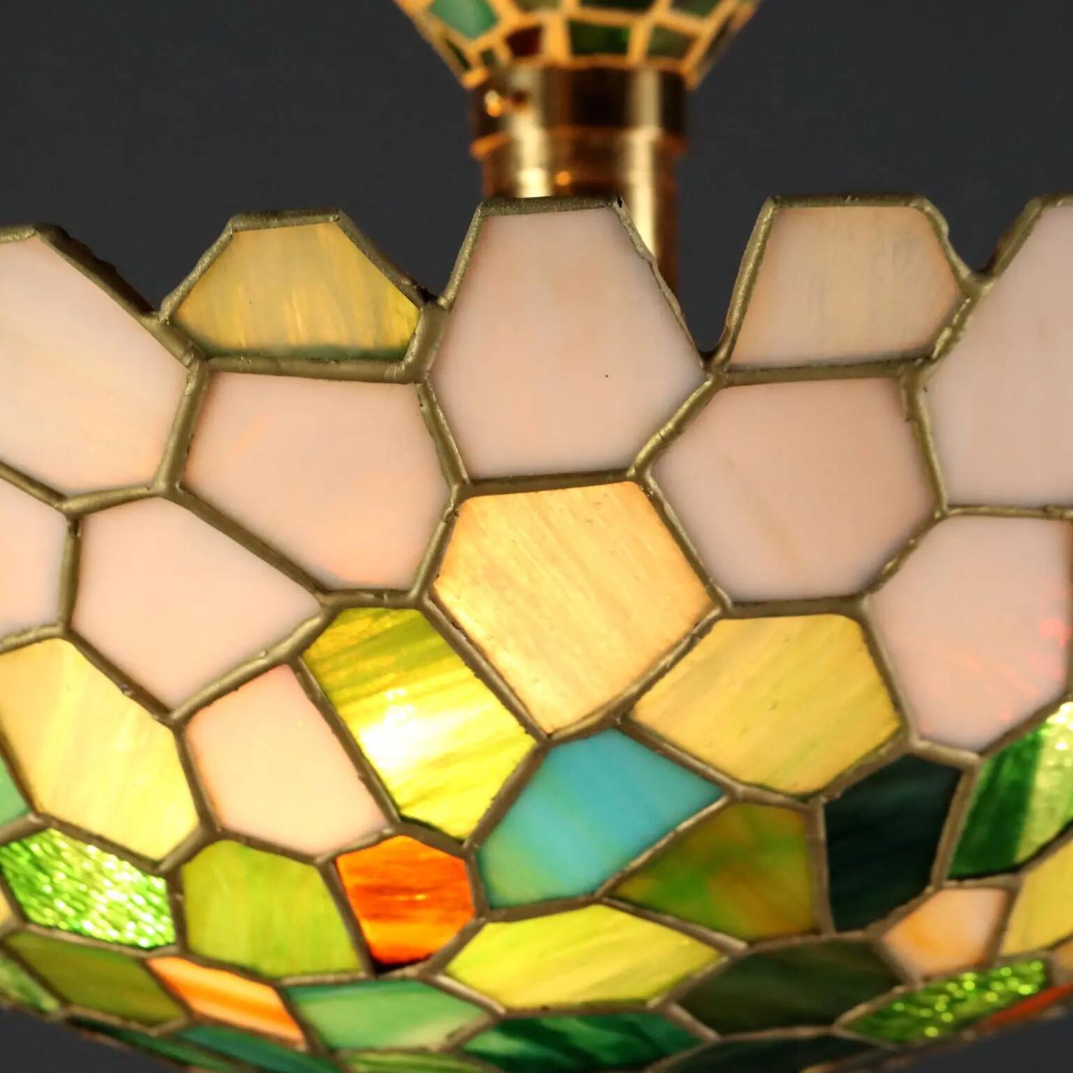 Lustre ancien style Tiffany en laiton et verre, Italie, XXe siècle