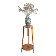 French Mid-Century Wood, Bamboo and Reed Plant Stand, 1960s