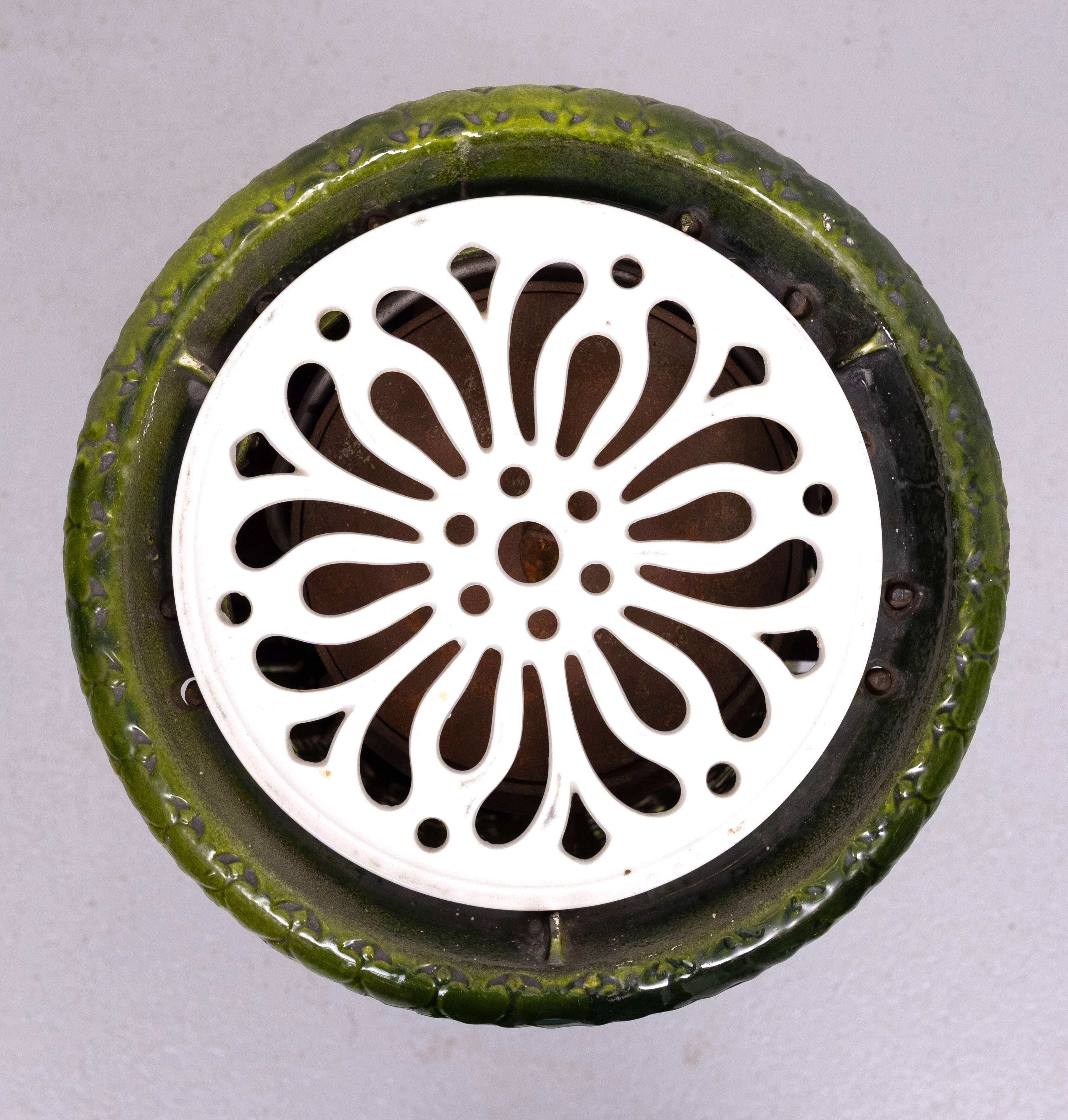 19th Century French Green Enameled Cast Iron Heater Stove