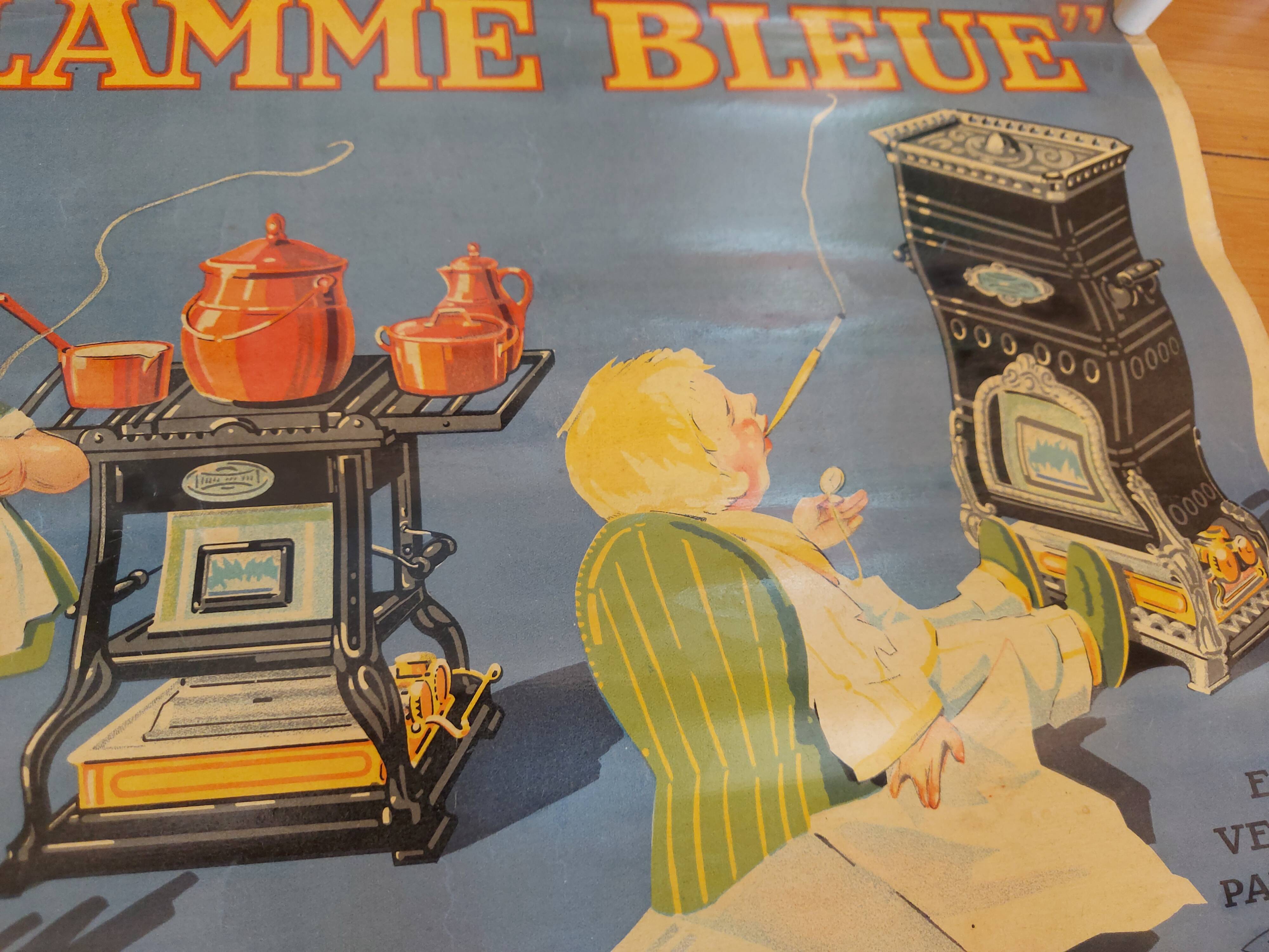 Affiche lithographiée flamme bleu