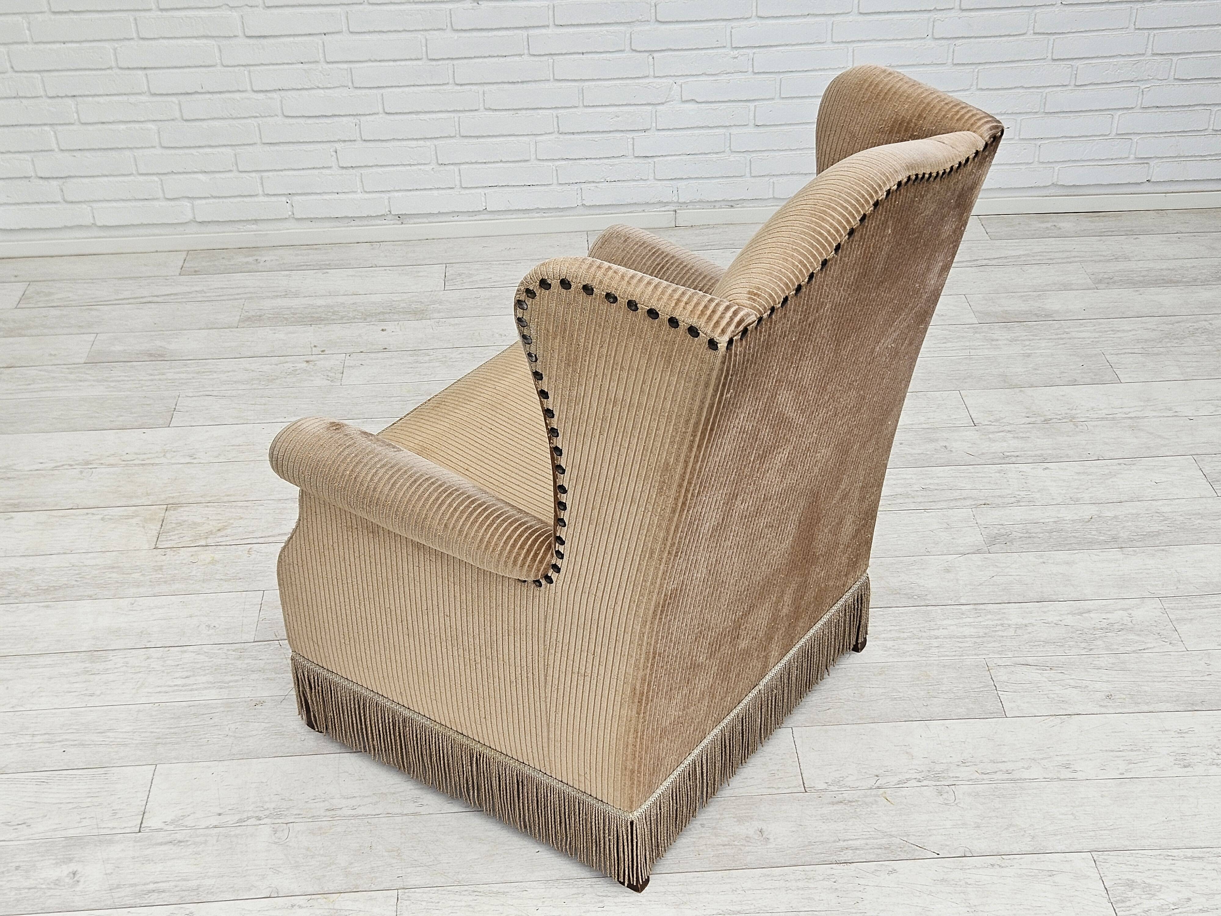 1970s, Danish design, armchair in corduroy, ash wood, original condition.