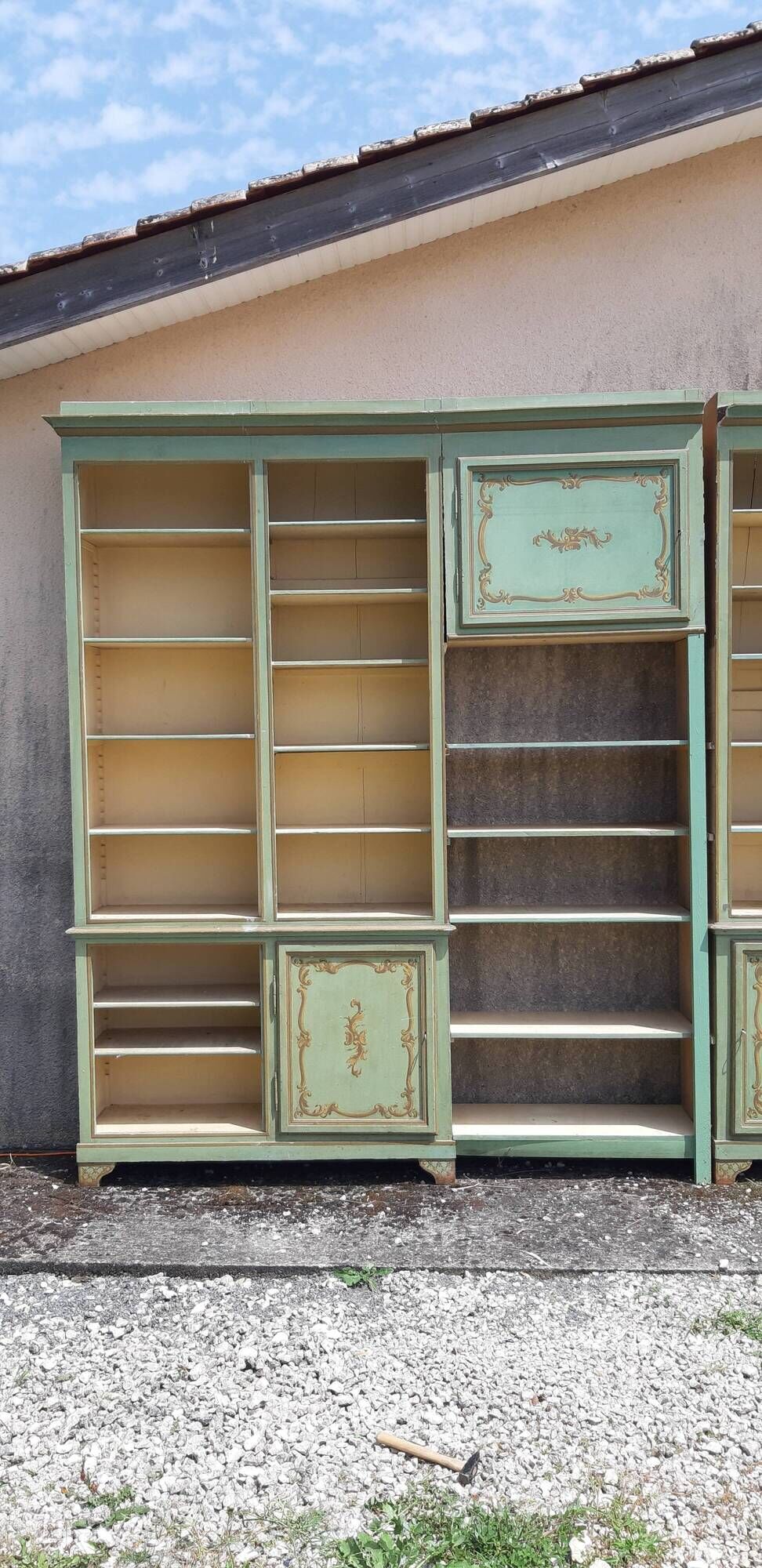 2 library furniture ceruse wood green and gold